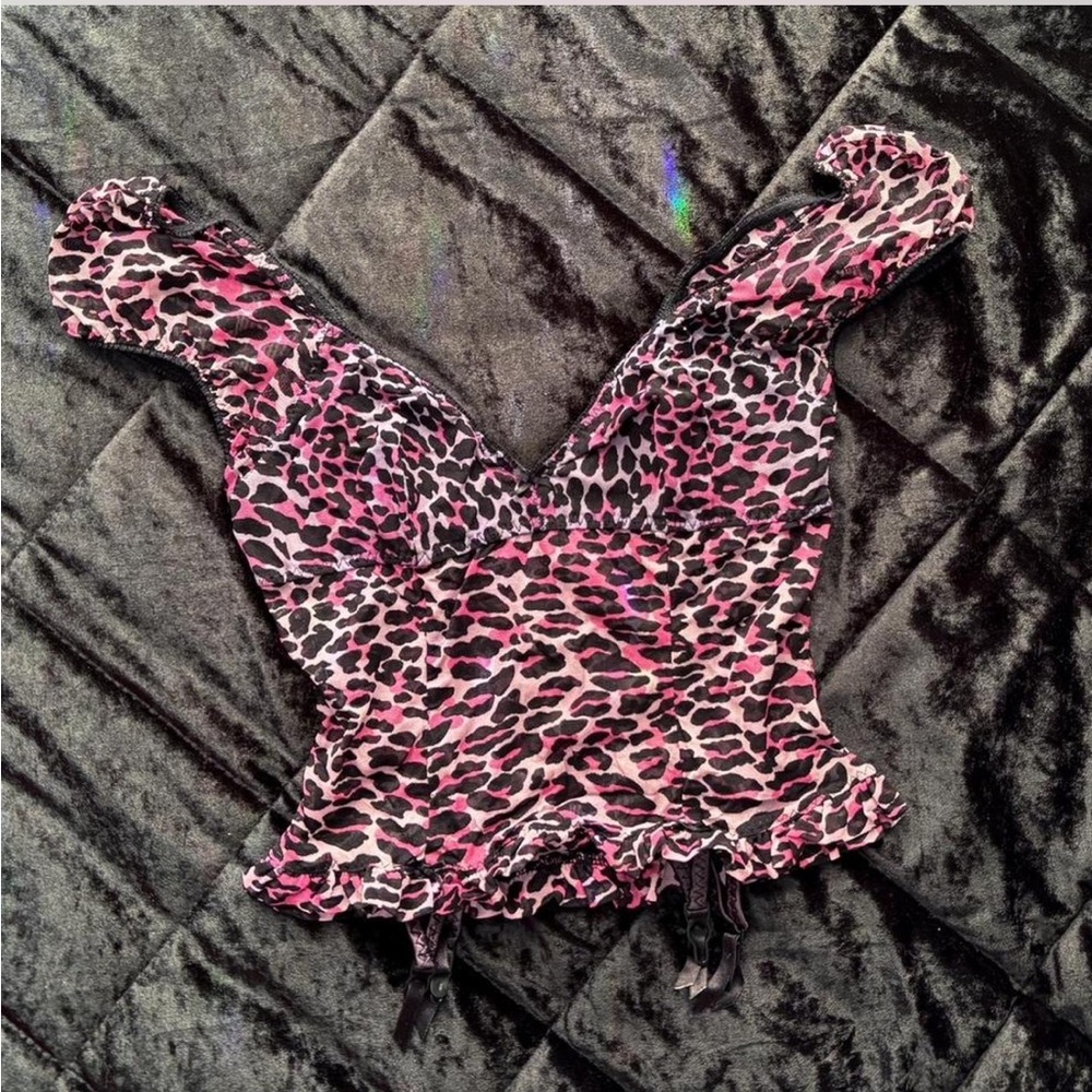 SOLD Vintage Betsey Johnson pink leopard mesh bustier top